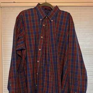 Lands' End Blue and Red Plaid Men's Shirt